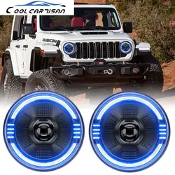 7 Inch LED Lighthouse Projector Ranger Round Angel Eyes Blue Headlight  H4 12V 24V  OffRoad 4x4 for Harley Davidson Accessories