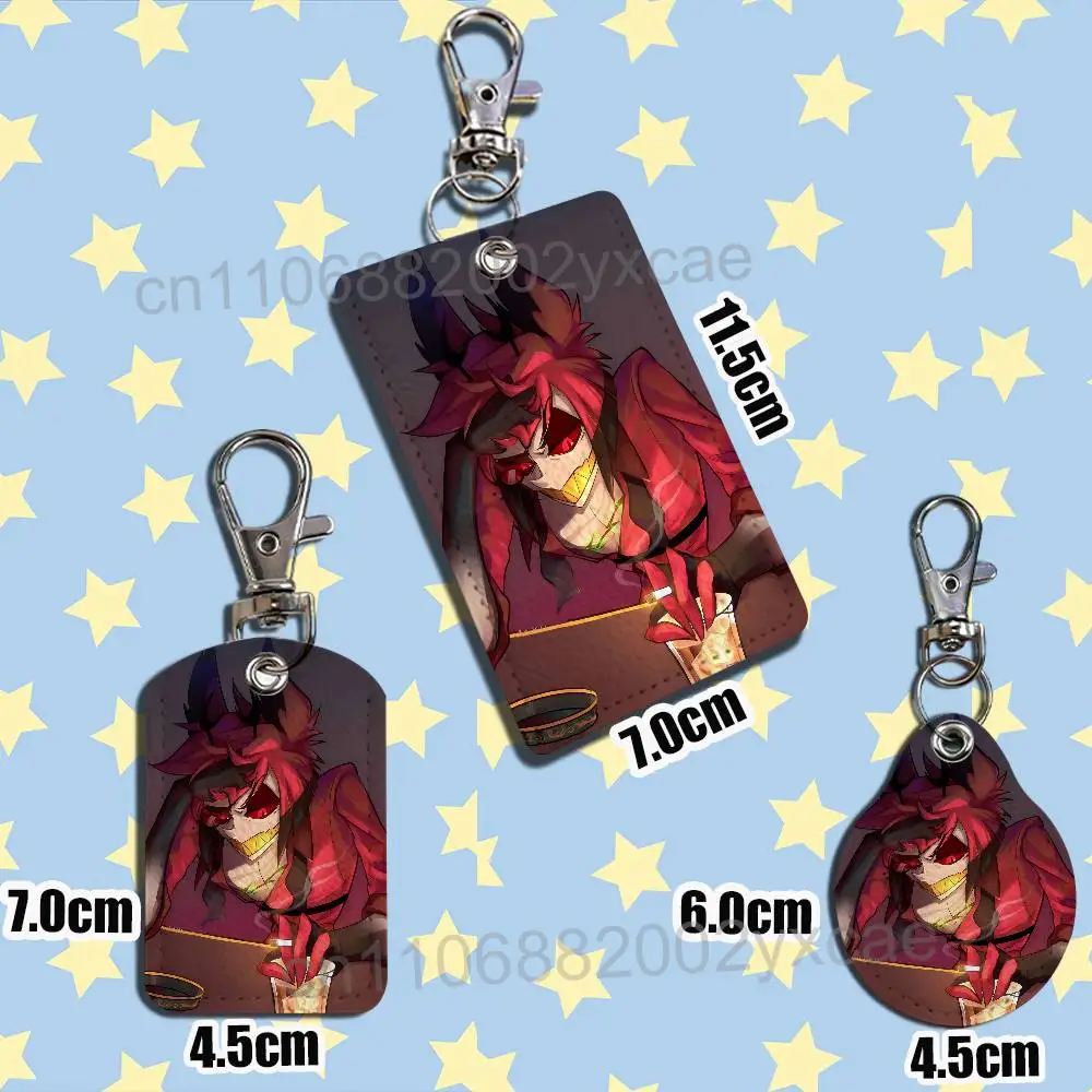 Angel Dust Alastor Hazbin Hotel Rectangle ID Card Case Keychain Access Card Bag Key Tag Ring Leather Card Holder Key Ring Access - view 3