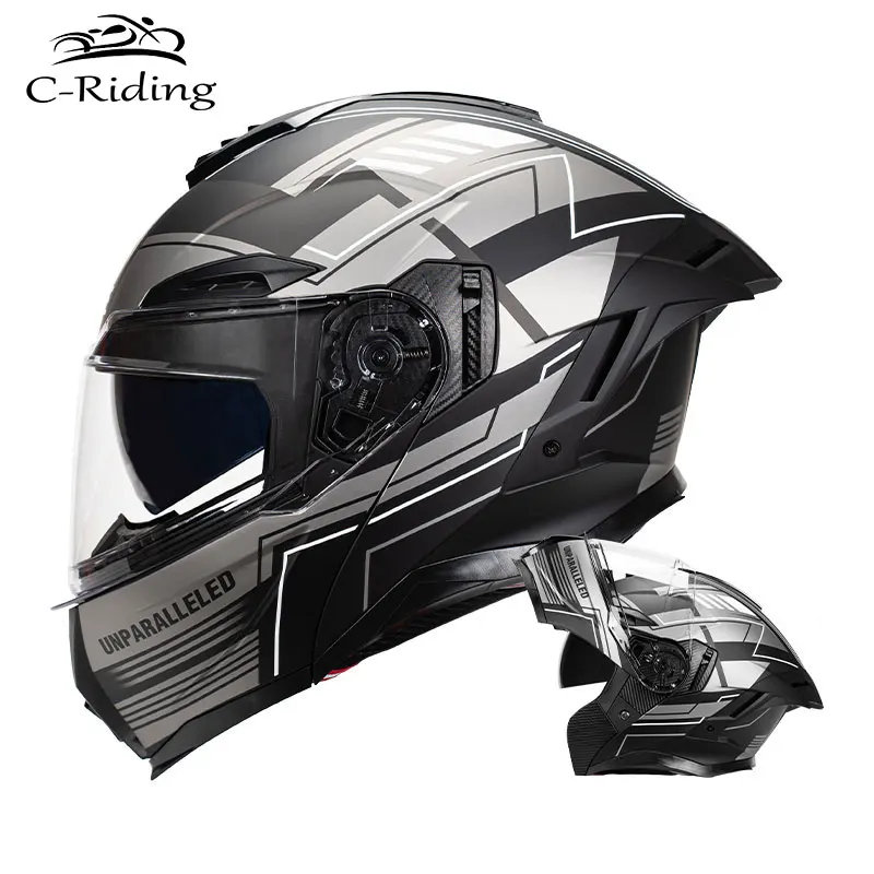 

DOT Approved Full Face Dual Visors Helmet for Men Women Flip Up Motorcycle Helmet Fashion Racing Double Lens Racing Helmet