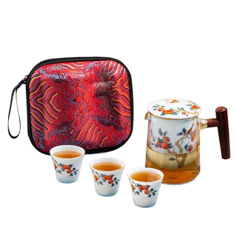 

Good things happen, persimmon things happen, Ruyi Kuaike cup, tea maker, ceramic three cups, portable teacup
