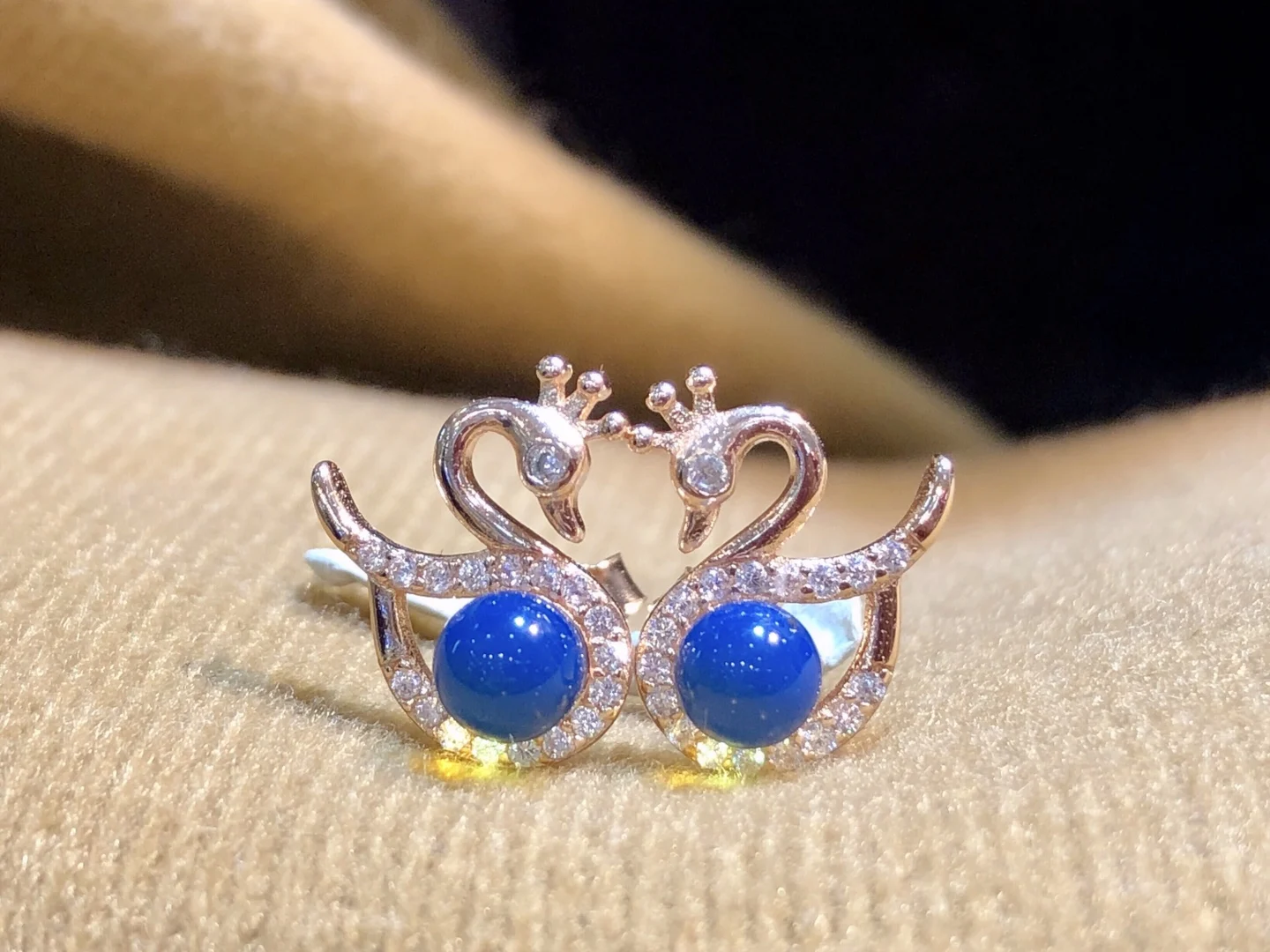 

Romantic Swan Earrings Sterling Silver 925 with Blue Amber 4mm Gift for Her Valentine's Day Love Jewelry for Women