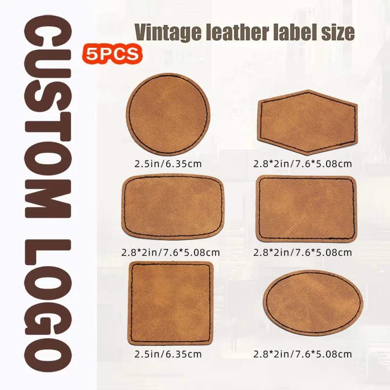 

5PCS Retro PU Blank Leather Label Can Be Laser Engraved and Printed Logo Suitable for Clothing Accessories Patch Cloth DIY