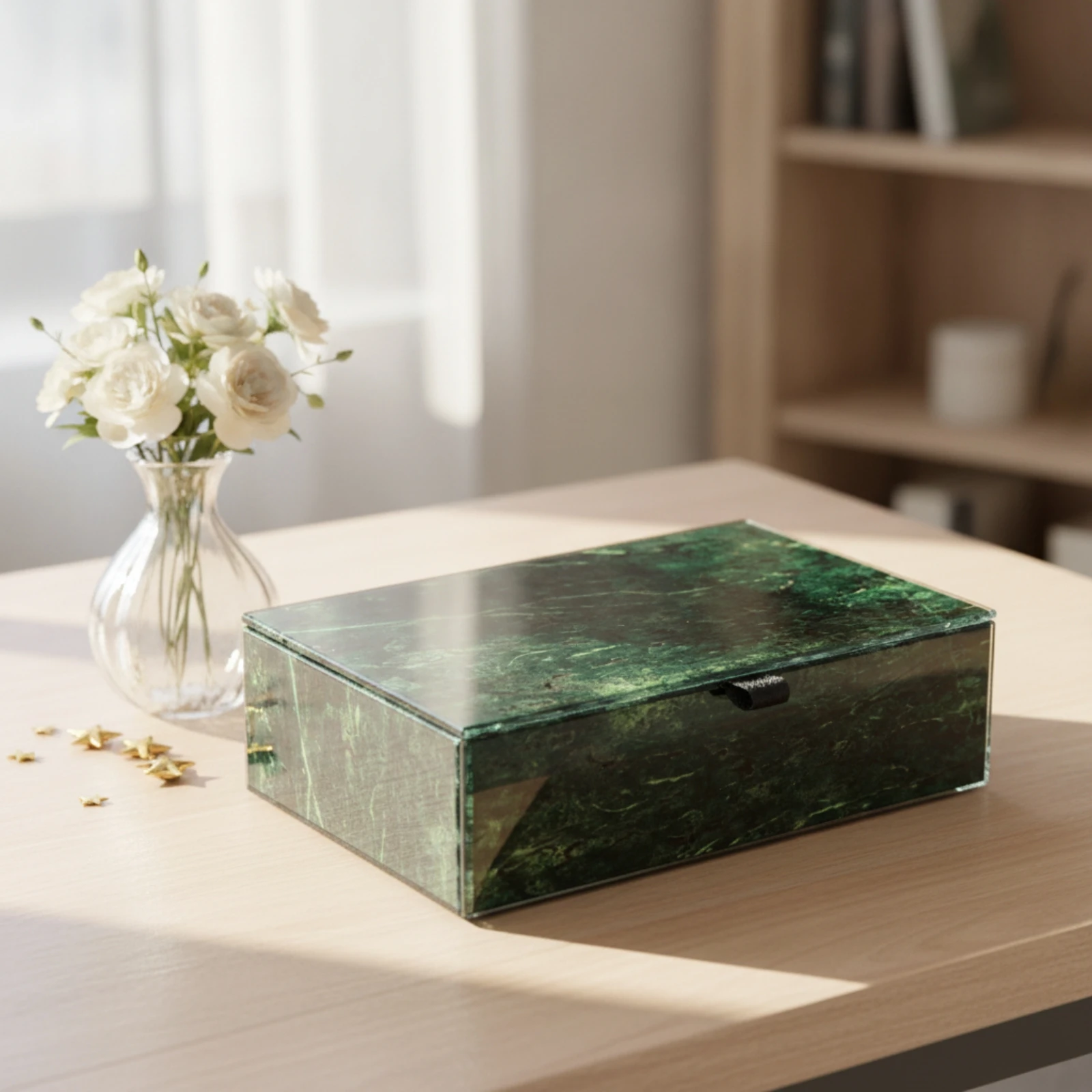Velvet Lined Keepsake Box Decorative Box with Hinged Lid Mirrored Jewelry Organizer Elegant Gorgeous for Vanity, Dresser