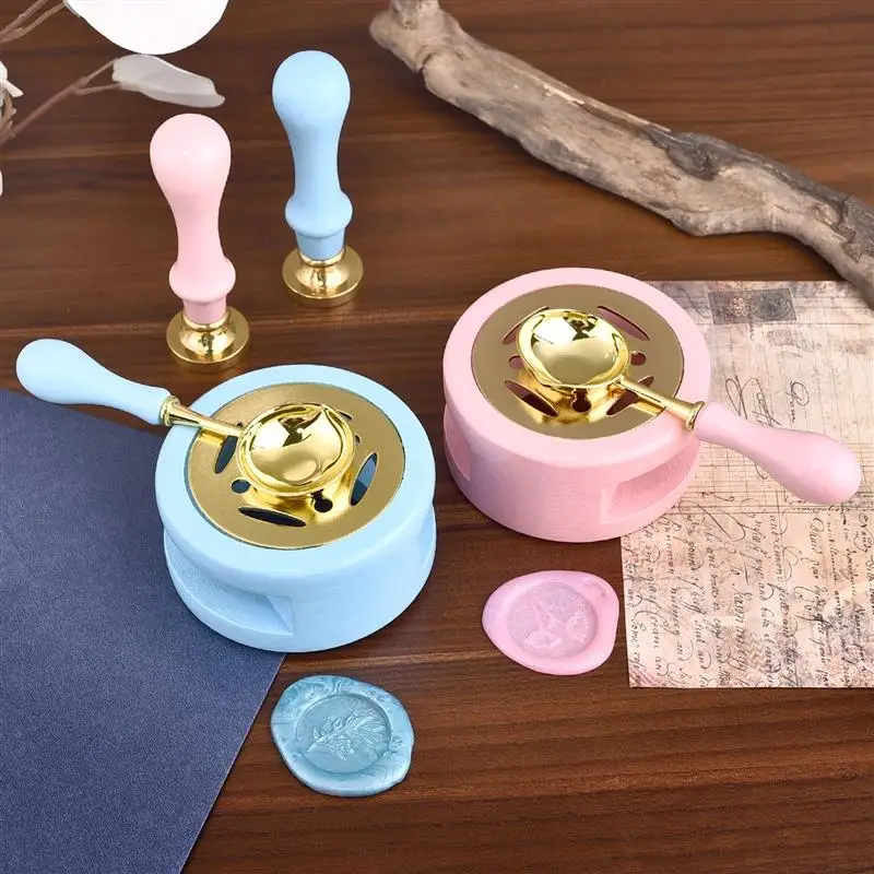 2/3pcs Wax Seal Stamp Set Solid Wood Wax Melting Furnace With Spoon 1 Set Of Wax Seal Melting Heater Wax Pot Bead Rod Heater