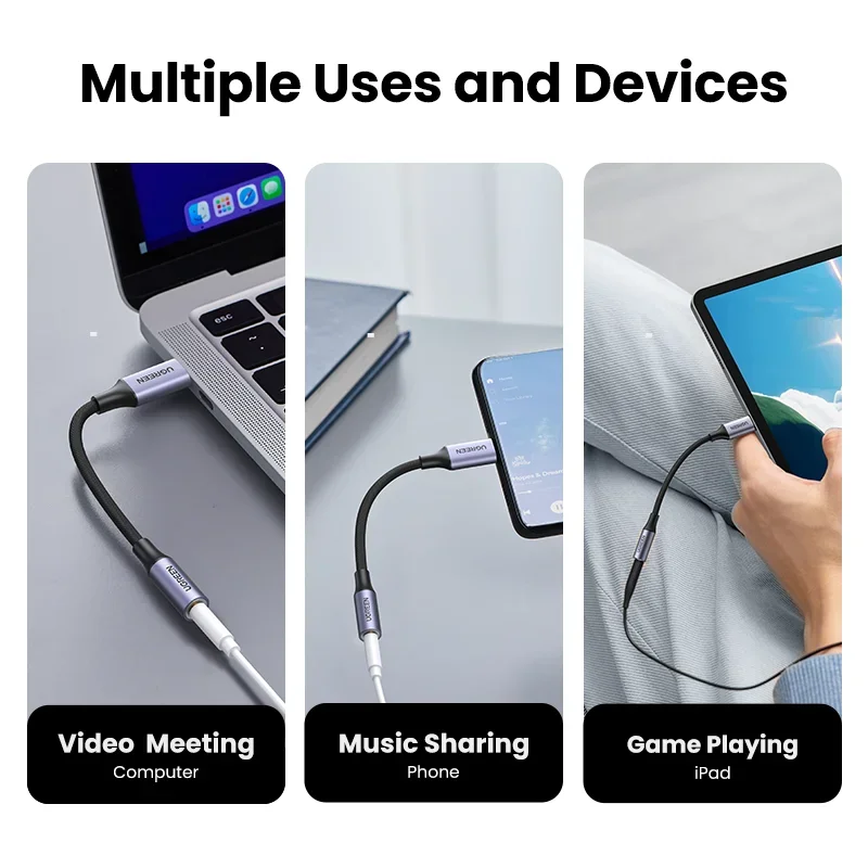 UGREEN USB C to 3.5mm Audio Adapter Type C to Headphone Aux Jack Dongle 24bit/96kHz HiFi DAC Cable Cord for iPhone 15 Pro Max