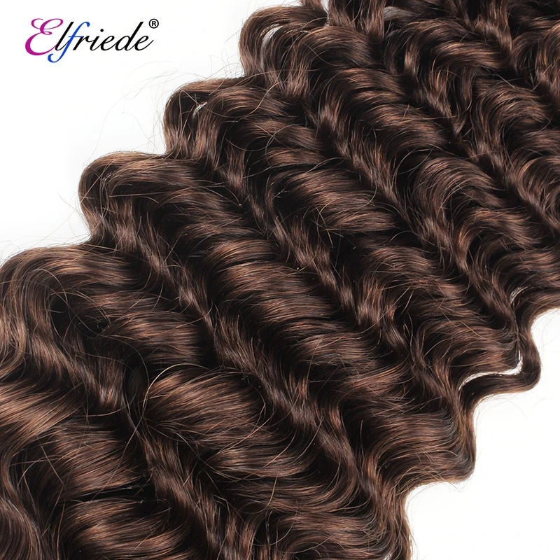 Elfriede #4 Chocolate Brown Colored Deep Wave Hair Bundles with Frontal Human Hair Sew-in Wefts 3 Bundles with Lace Frontal 13x4