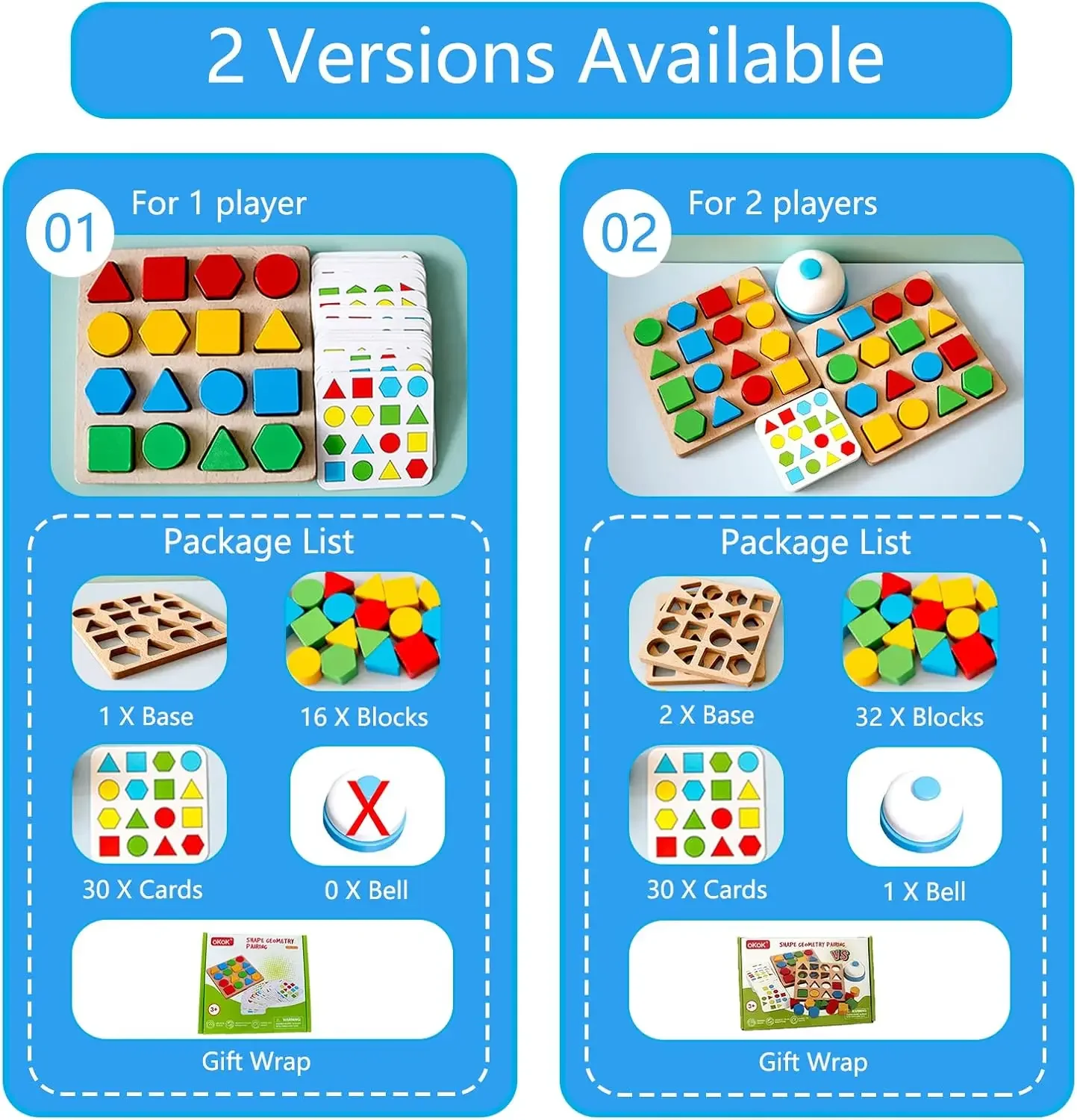 Shape Matching Game Color Sensory Educational Toy, Geometric Shape Quick Matching Board Game Montessori Learning Toys for Toddle
