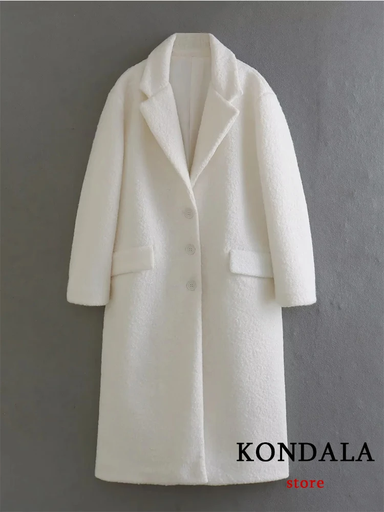 Imagem -02 - Kondala-cabolsa de Caxemira de Manga Comprida Cabolsas Chiques Monocromáticos Branco lã Magro Blends de Inverno Outwear Elegante Botão de Neve 2023