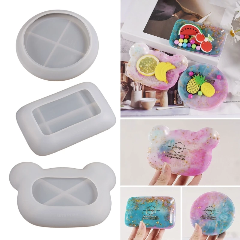 

Round Rectangular Bear Head Dish Silicone Molds Storage Tray Plate Resin Molds for DIY Resin Art Gifts Home Decoration