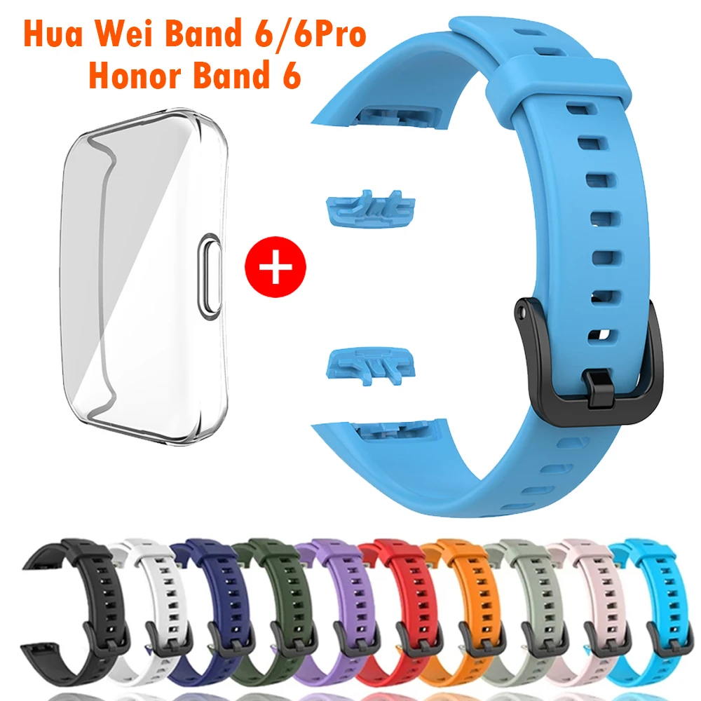 

Silicone correa For Huawei Band 6 strap 6 Pro Strap With TPU Full Screen Protector Case Replacement bracelet Honor Band 6 Strap