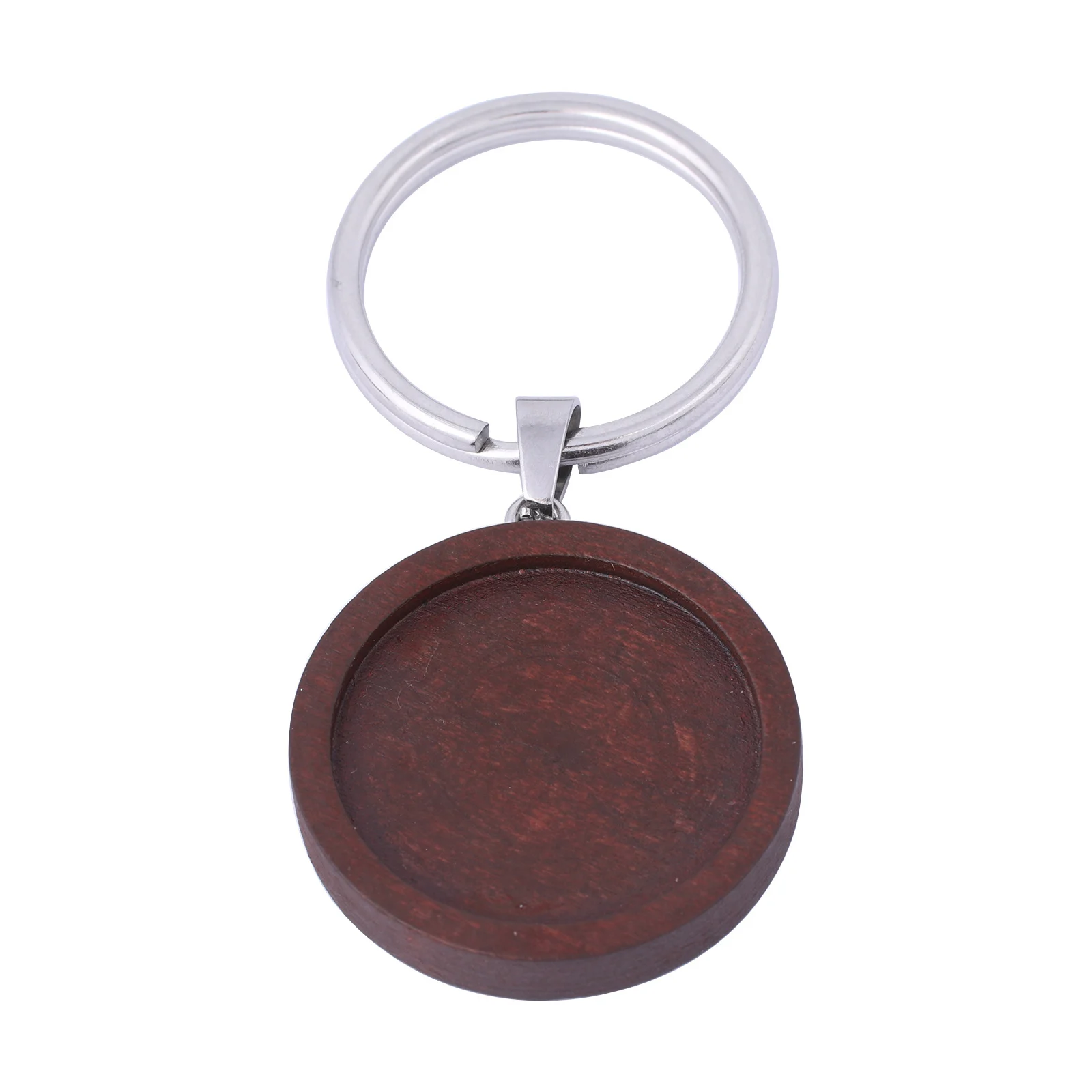 5pcs Wood Cabochon Key Chain Base Settings 25m Blank Wooden Pendant Keychain Bezel Trays Diy Stainless Steel Key Ring Findings