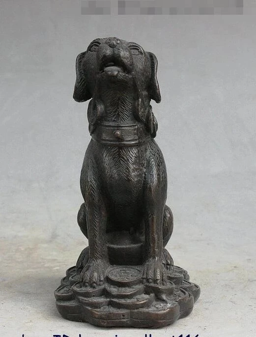 Fengshui Chinese Bronze Copper Money Bi Dog Dogs Animal Look Door Wealth Statue