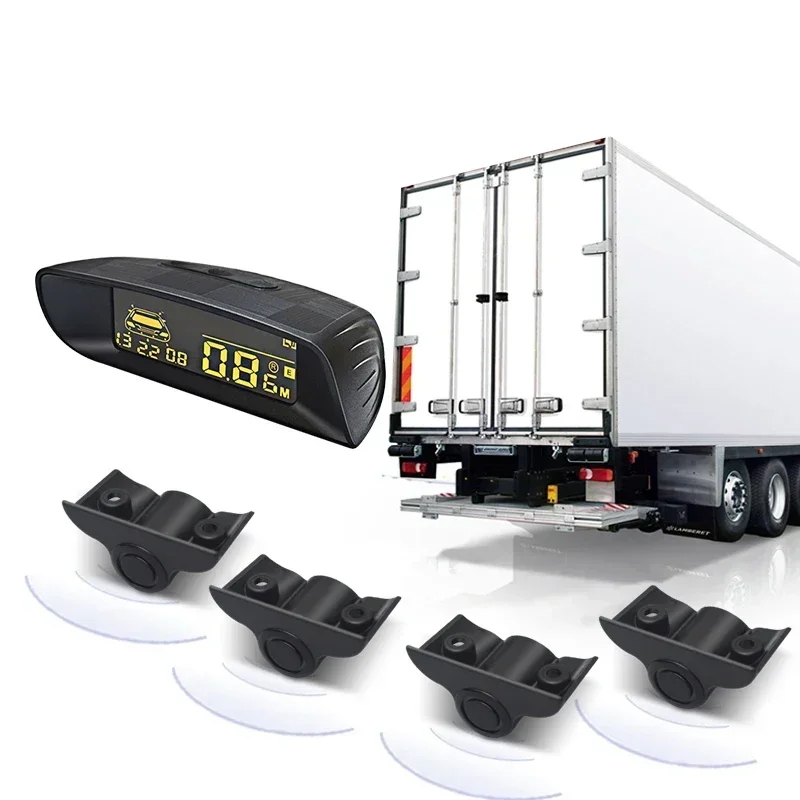 Truck Parktronic Backup Radar Parking Sensor 4 Kit Reversing  LCD Display for Van Rv Lorry Trailer Detector Voice Beep Alarm..
