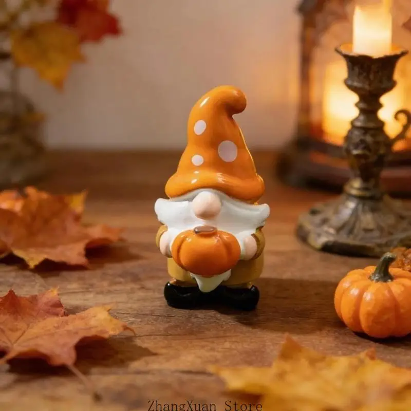Mini Gnomes Ornament Miniature Fall Gnomes Statue Figurines Harvest Festival Decorations for DIY Fairys Garden Accessories 3XUF