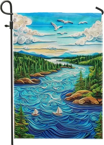 Summer Scenic Landscape Garden Flag, Vibrant Blue River Nature, 12x18 Inch XXQ