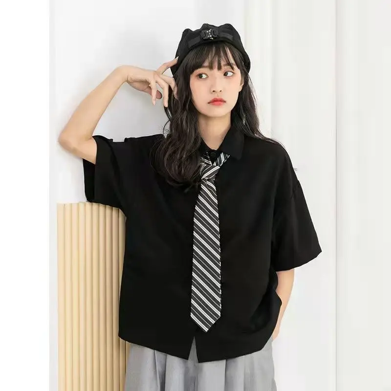 S-5XL قمصان النساء الصلبة كل مباراة Students الطلاب النمط الياباني الصيف موضة Ulzzang الكلاسيكية شيك مزاجه الأساسية عادية