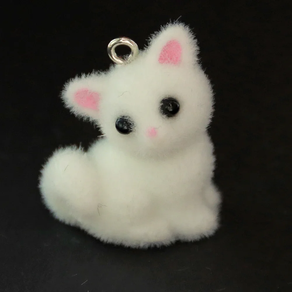 30Pcs 3D Kawaii Flocked Cat Charms Cute Resin Animal Pendant Earring Keychain Backpack Accessories For DIY Crafts Jewelry Make