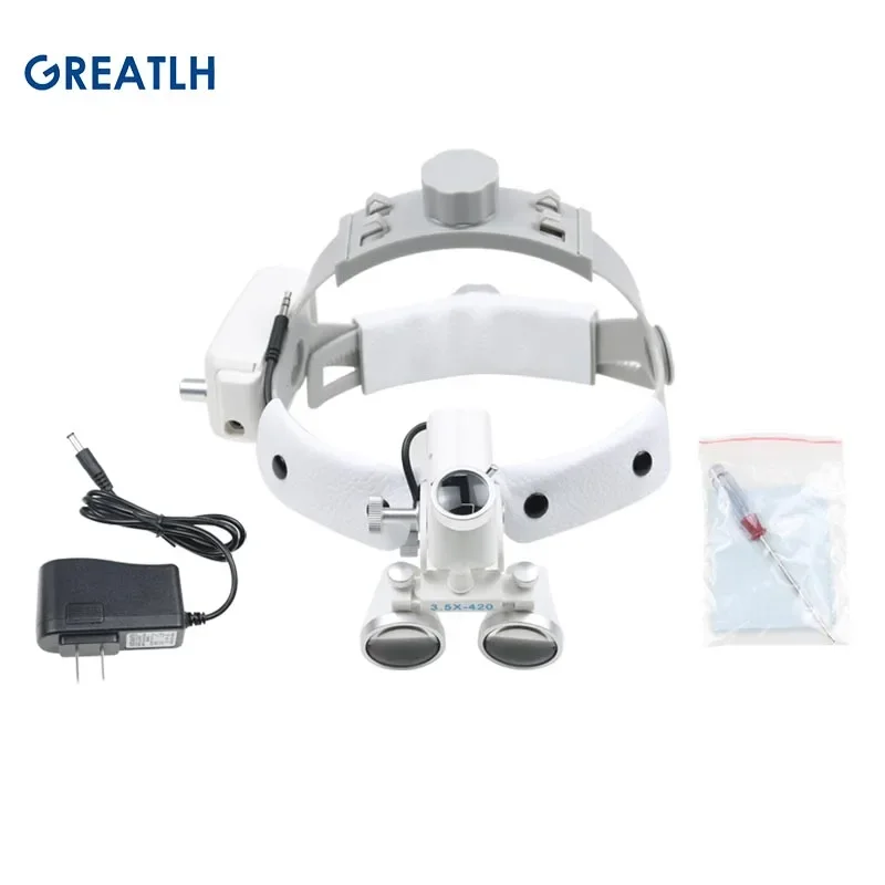 GREATLH 5W Head Light with Wireless Battery Adjustable Aperture Surgical Headlamp Dental LED Head Light