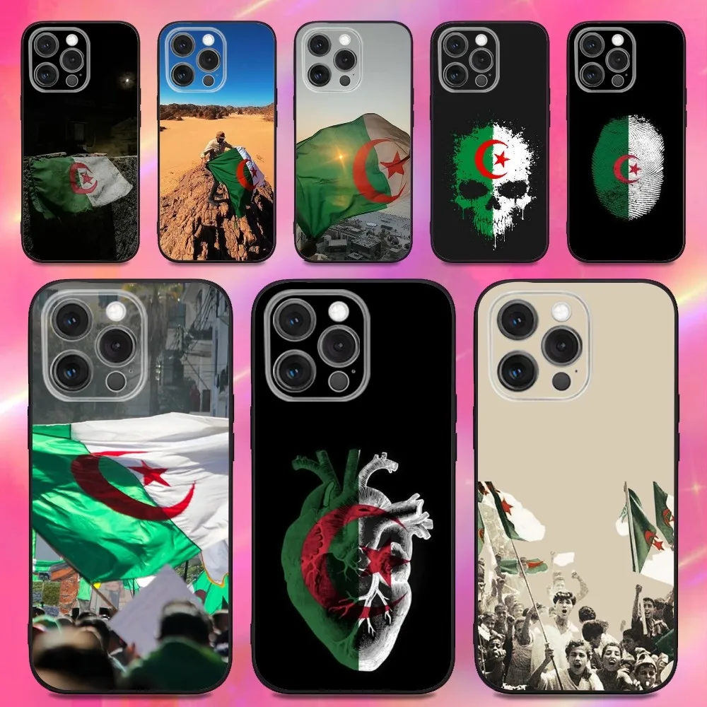 

Algeria Flag Phone Case For iPhone 16,15,14,13,12,11,Pro,Max,Plus,X,XS,XR,SE,8,7,Mini,Soft Silicone Black Case