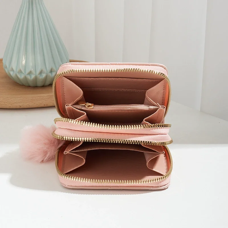 Double Zipper Diamond Quilted Short Clutch, Women's Solid Color Handheld Mini Purse for Daily Use