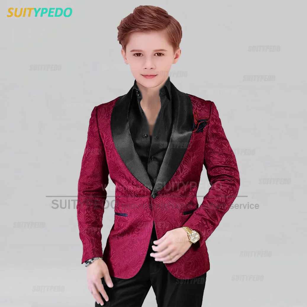 High-end Suit Set For Boys Christmas Day Fashion Jacquard Outfits Birthday Banquet Tailor-made Child Formal Blazer Pants 2 Pcs