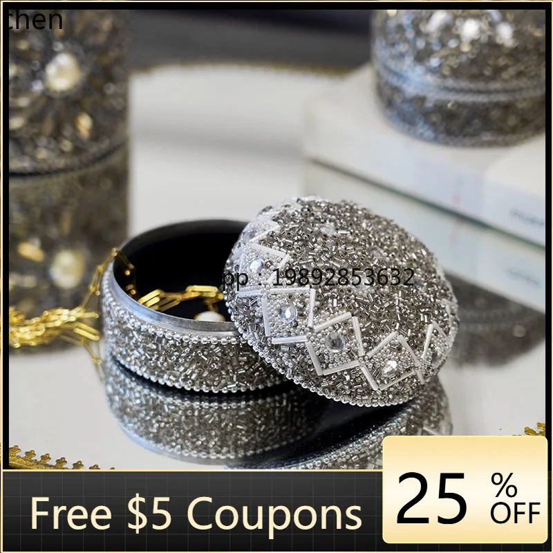 

zz Home Handmade Beaded Decoration Small Storage Box Jewelry Box Pen Holder Makeup Brush Holder