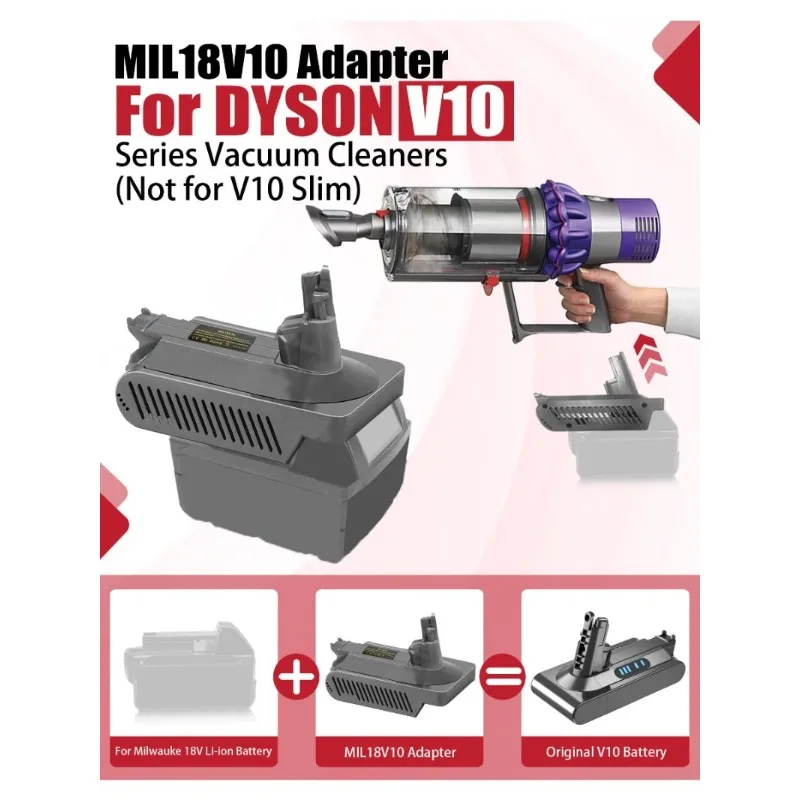 For Milwaukee 18V Lithium-ion Batteries Converter Suitable for Dyson V10 and SV12 Series Vacuum Cleaner MIL18V10 Battery Adapter - view 5