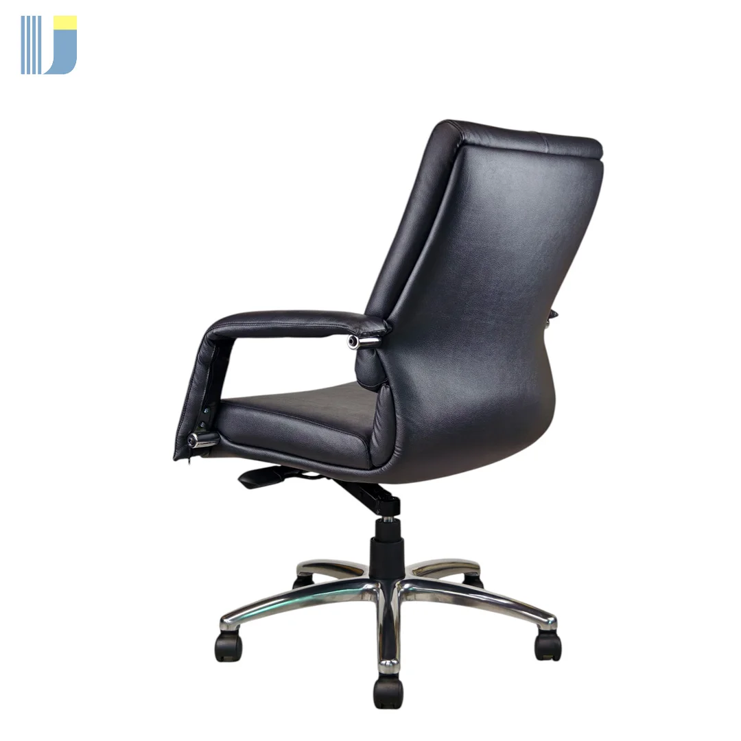 Modern Executive Style Ergonomic Office Swivel Chair with Synthetic Leather Mid Back and Aluminum Base for Business
