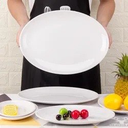 9-14 inch Oval White Melamine Plates Dinner Set Imitation Porcelain Dish Flat Steak Trays Kitchen Hotel Table Service Durable