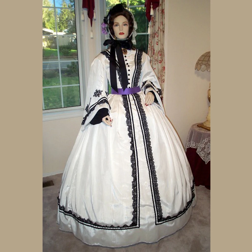 1890s Civil War Day Dress Victorian Civil War Princess White Wedding Dress Costume Vintage Theater Reenactment Costume Suit