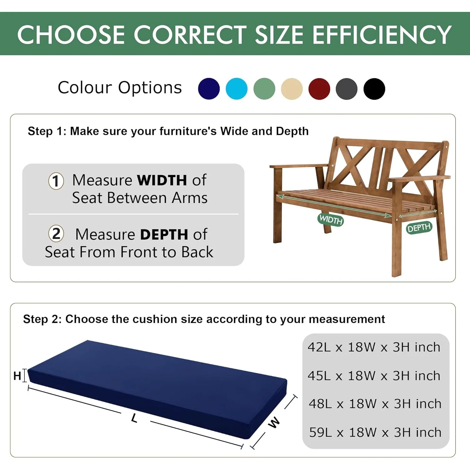 Mata na ławkę zewnętrzna: Wodoodporna i odporna na blaknięcie mata na meble tarasowe - antypoślizgowa, 48 x 18 x 3 cale, granatowa
