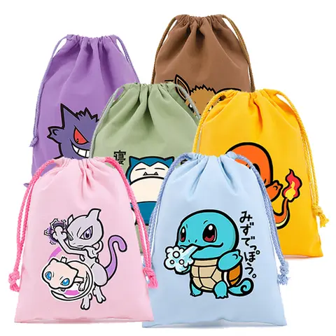 Pokemons Pikachu Drawstring Storage Bags Squirtle Charmander Charizard Socks Storage Pouch Candy Cookie Packaging Kids Gift Bag