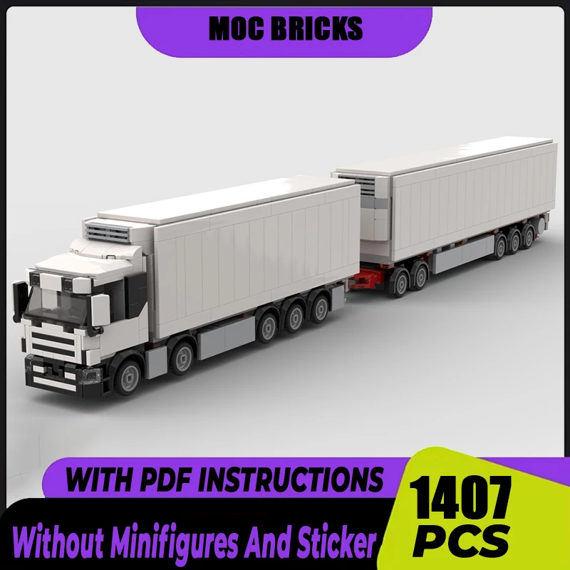 Moc Building Bricks Refrigerated Truck and Full Trailer Model Technology Modular Blocks Gifts Toys For Children DIY Set Assembly