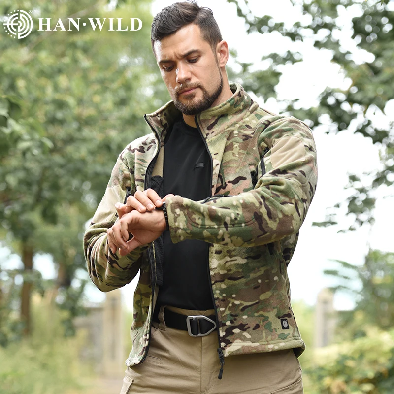 HAN WILD Tactical Fleece Jacket Windproof Thermal Warm Camouflage Hunting Coats Winter Mens Safari Jacket Outwear Windbreaker image 2