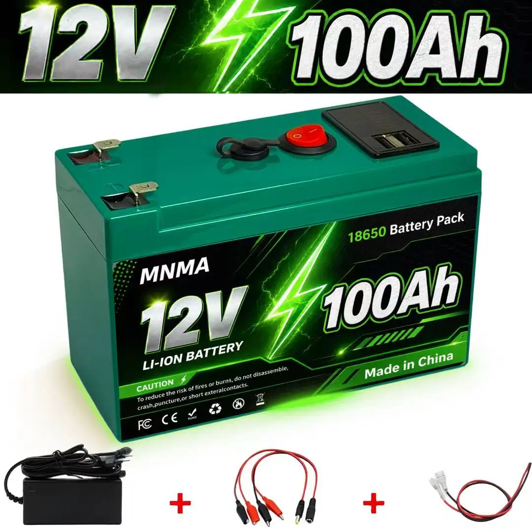 12V 100Ah LiFePO4 solar storage battery with deep cycle and built-in BMS suitable for camping off-road scooters and fish finders