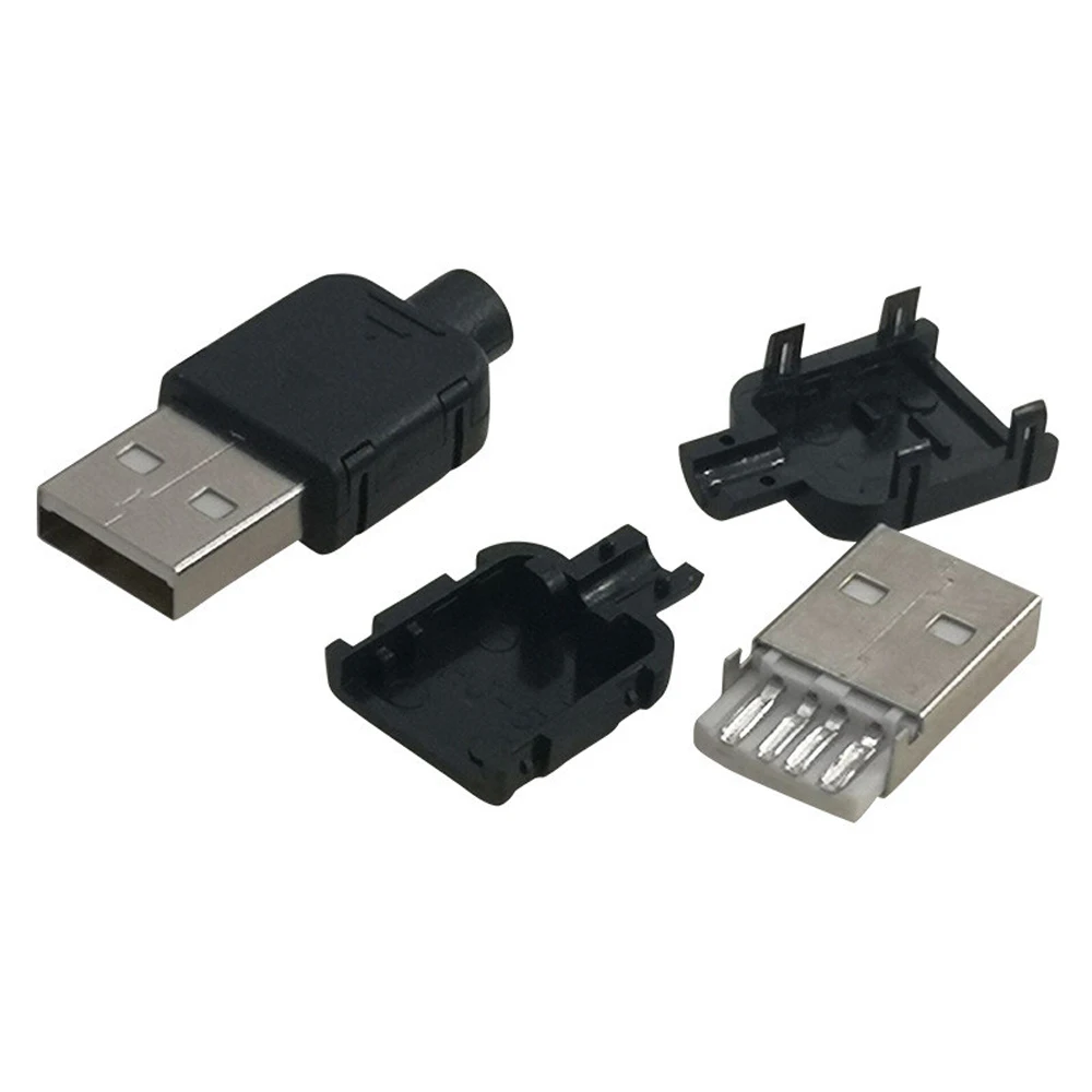 

10 Sets DIY USB 2.0 Connector Plug A Type Male 4 Pin Assembly Adapter Socket Solder Type Black Plastic Shell For Data Connection