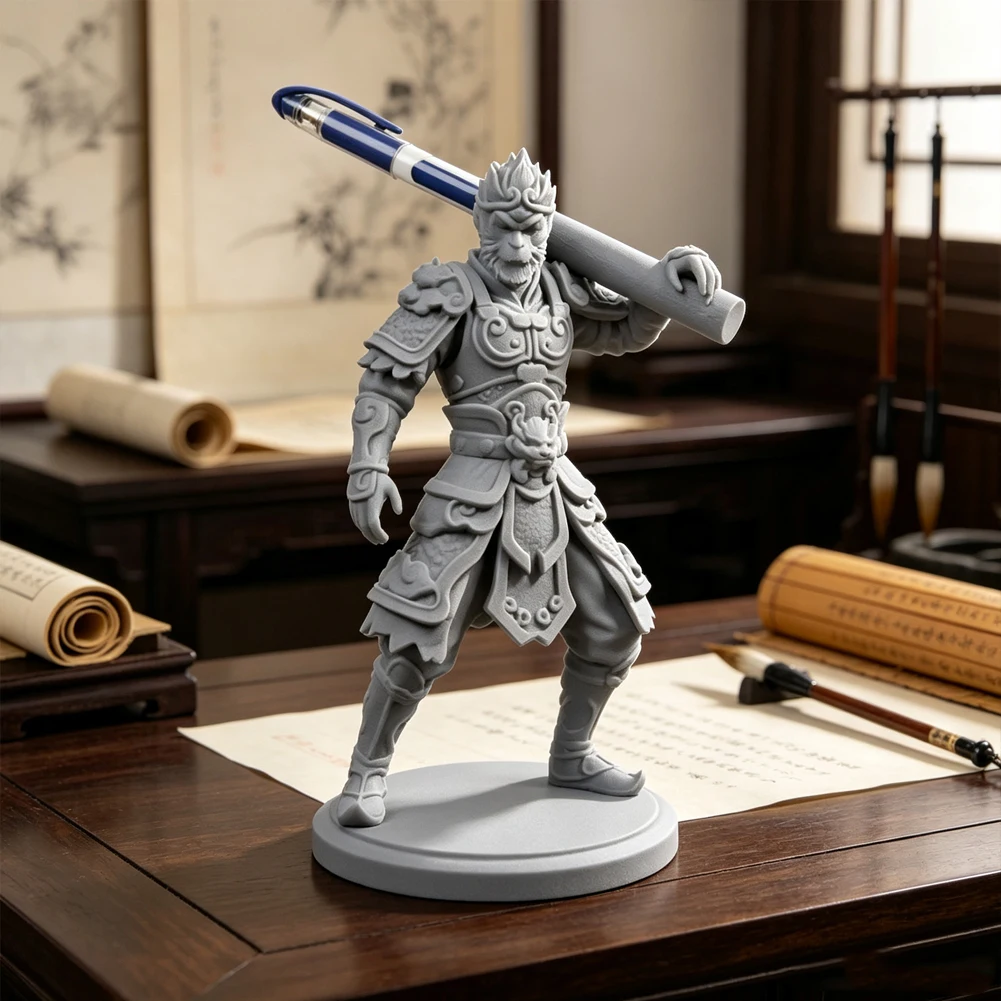 Chinese Monkey King Pen Holder Ancient Warrior Monkey Pencil Rack Retro Armored Decor Creative Desk Stationery Storage Ornament