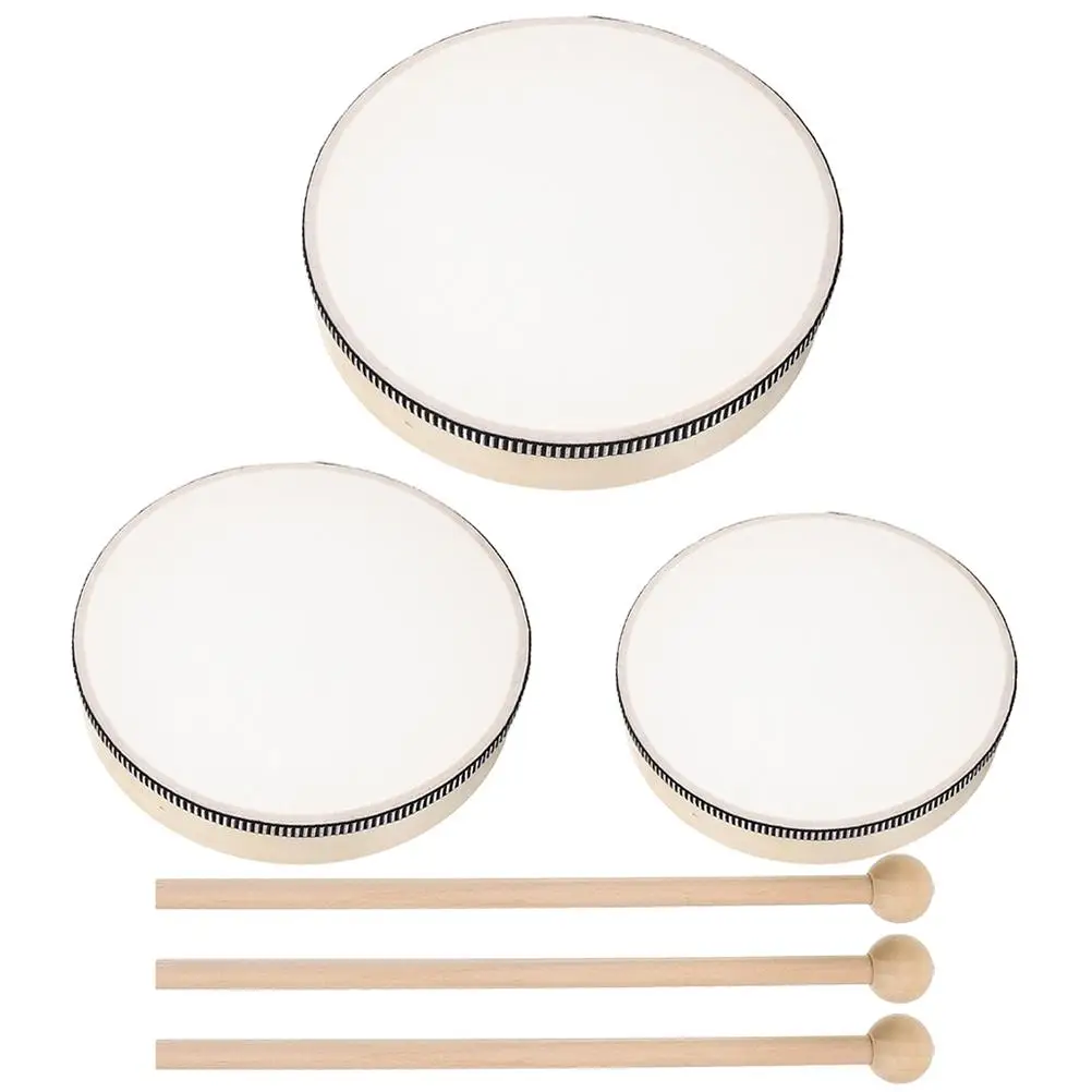 

3 Pcs H Drum Teaching Aids 6 8 10 Inch Wood Frame Stage Performance Tambourine Percussion Adults Musical Instrument