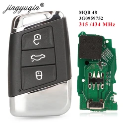 Jingyuqin inteligentny klucz zdalny 3 przyciski 315 Mhz / 434 MHz FOB dla volkswagena VW Magotan B8 Superb A7 Passat wariant 2015-2019 wymiana