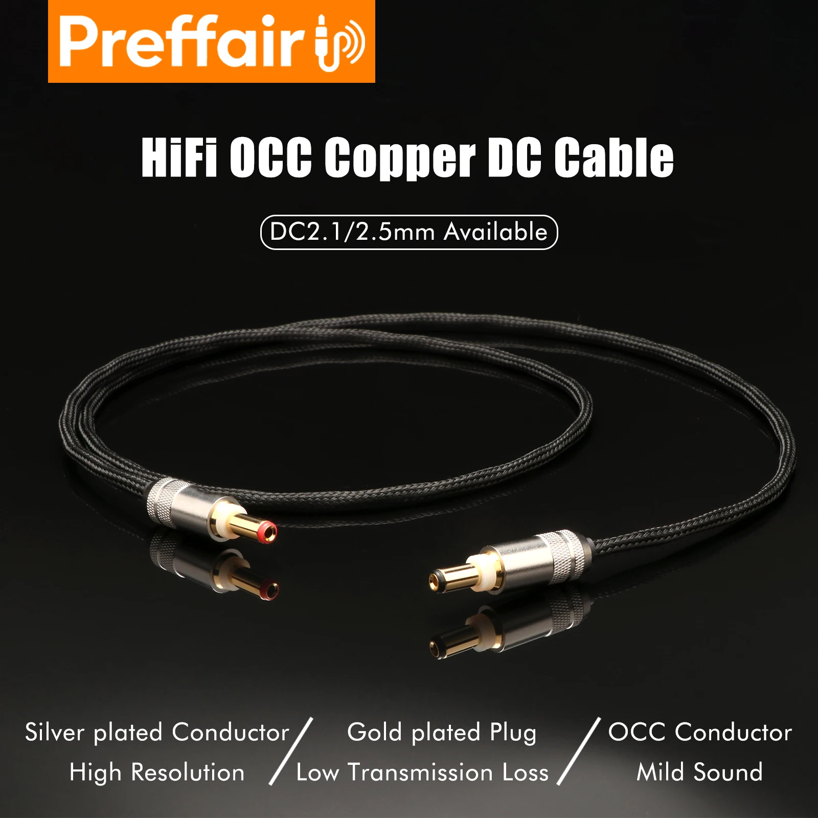 Preffair HIFI 2x14AWG OCC Silver Plated DC Cable for Keces Linear Power Supply DC 2.1 2.5 Power Cable