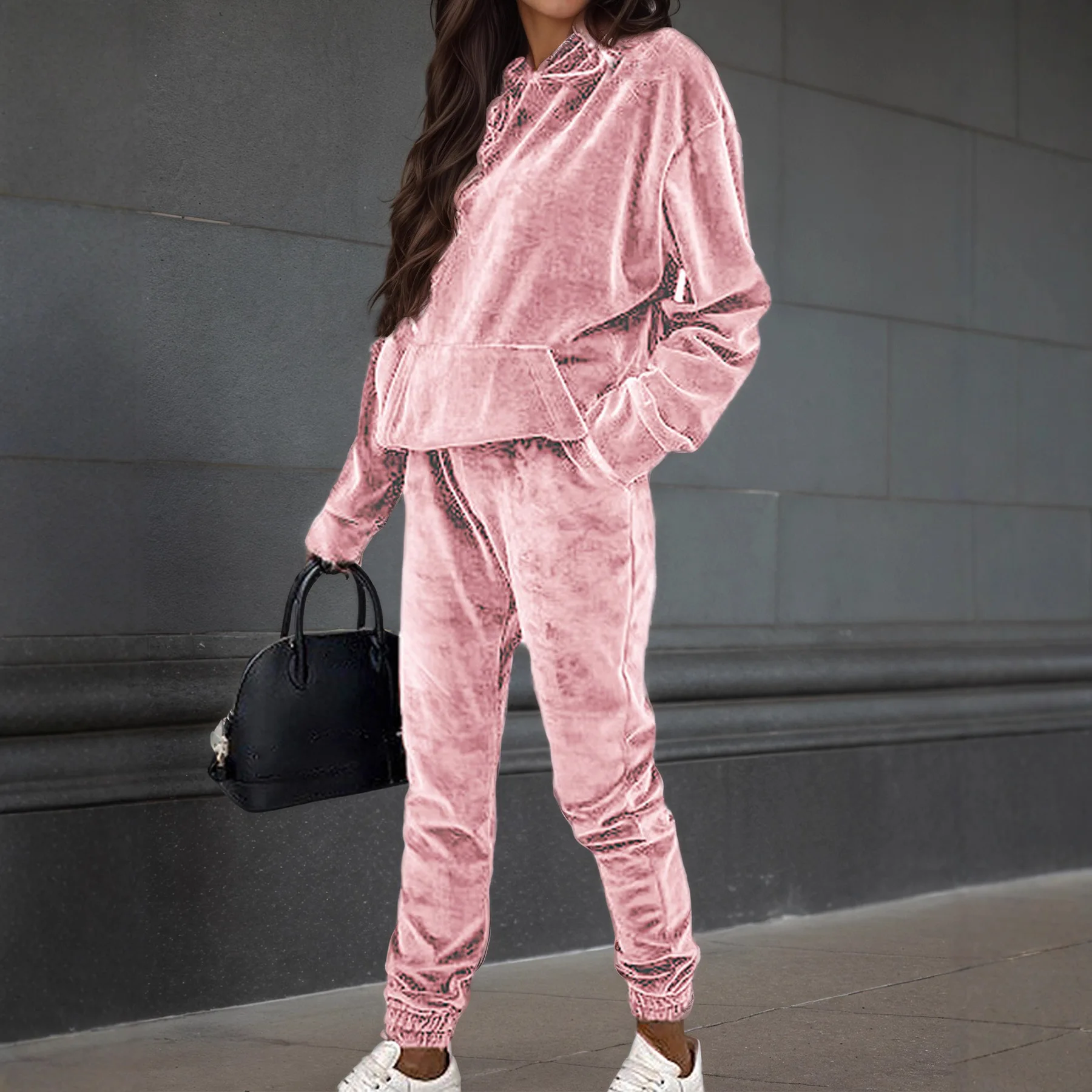 Herbst Winter Samt Trainingsanzug Set Elegante Weiche Tasche Pullover Top Weibliche Lose Sweatsuit Hosen Anzug Zwei Stück Set Outfits