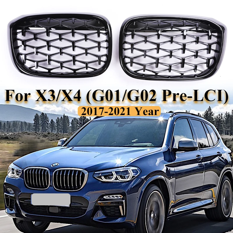 

Front Bumper Diamond Chrome Star Grille Radiator Grill For BMW X3 X4 G01 G02 2017-2021 Pre-Facelift Cover Car Accessories