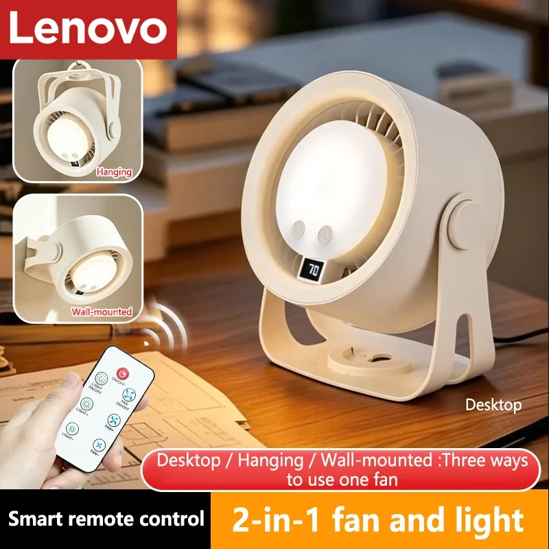 

Lenovo Desk Fan Wall Mounted Table Fan Rechargeable Silent Turbo High Speed RGB Night Light Remote Control for Home Kitchen