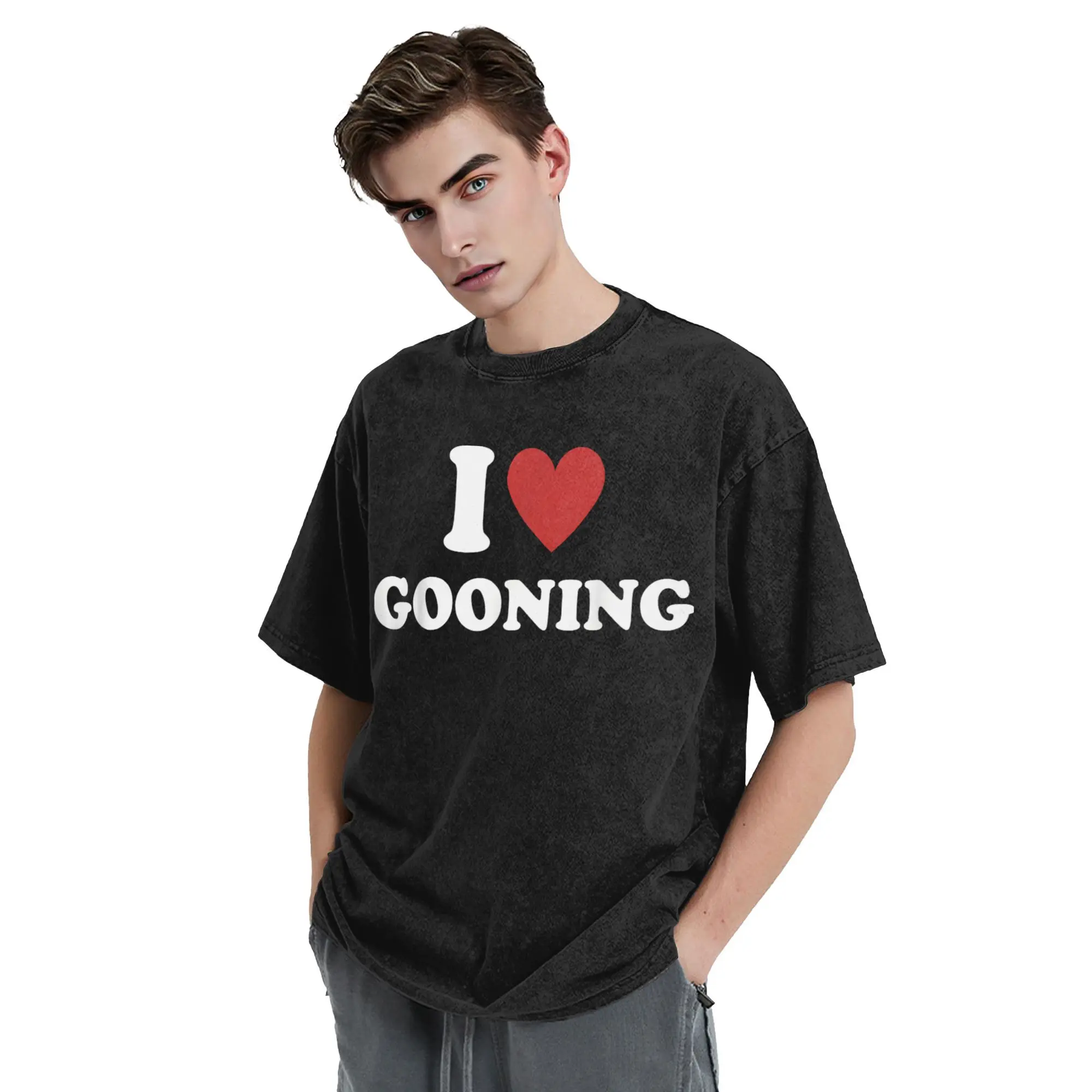 أنا القلب Gooning أنا أحب Gooning غسلها تي شيرت الشارع الشهير الهيب هوب تي شيرت تقليدي تيز القمم للرجال النساء المعتاد المطبوعة