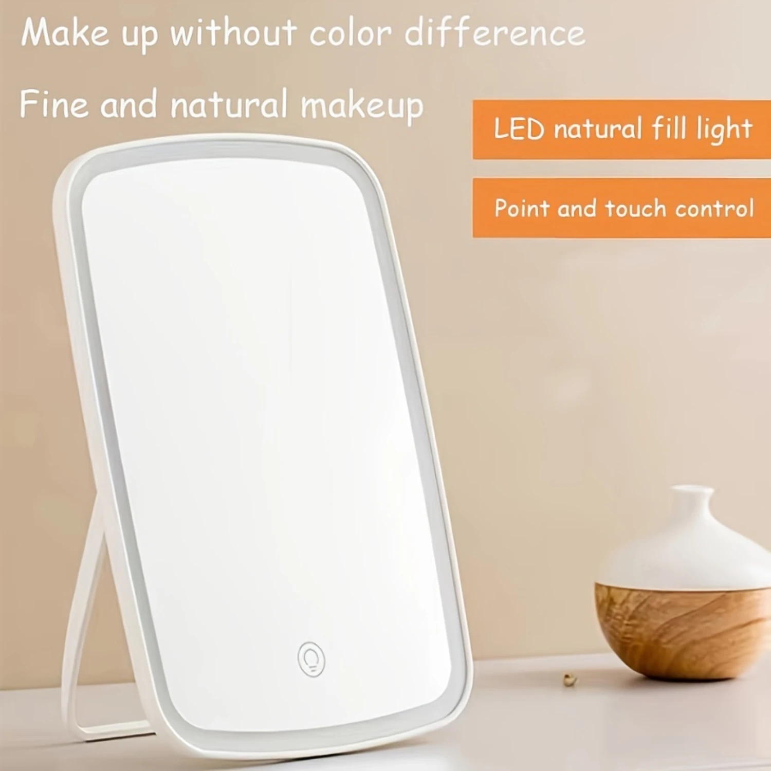 مرآة مكياج محمولة قابلة لإعادة الشحن عبر USB مع شاشة لمس مضاءة LED، دوران قابل للتعديل، 3 أوضاع إضاءة ملونة - Gif مثالي