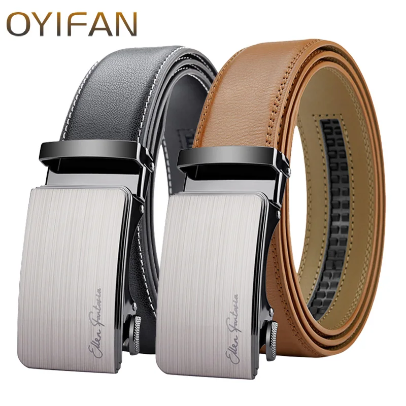 OYIFAN Men's Leather Belt 2pcs Fashion Belt, Business & Casual Style Genuine Leather Belt Adjustable Automatic Belt