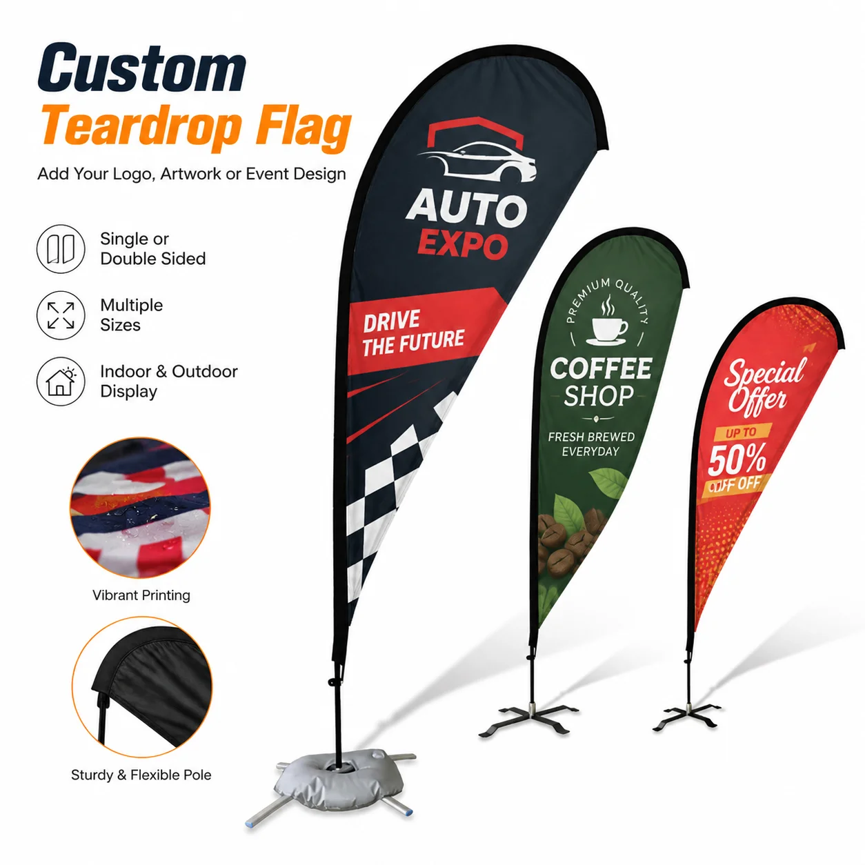 Custom Teardrop Flag Outdoor Advertising Banner Personalized Logo Feather Flag for Business Event Promotion