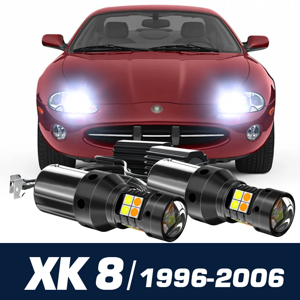 

2 шт. светодиодный двухрежимный указатель поворота + дневные ходовые огни Blub DRL аксессуары Canbus для Jaguar XK 8 1996-2006 2002 2003 2004 2005