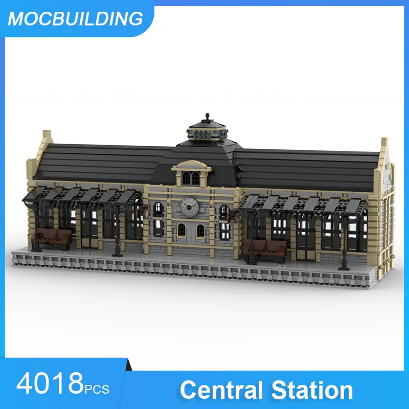 Moc blocos de construção estação ferroviária passageiro carro sinal torre modelo transporte exibição arquitetura coletar brinquedos natal presentes