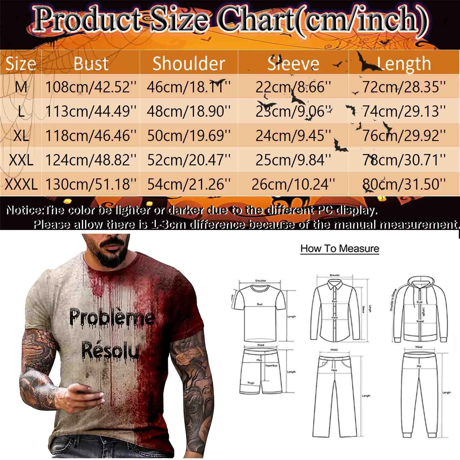 Viss Resolu Bloody Fonts T-Shirt Krótki Rękaw Okrągły Dekolt Distressed T Shirt Męski 2024 Halloween Print Tops Holiday Party Top